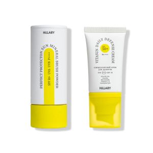 Солнцезащитная минеральная бежевая пудра с SPF 50 + Солнцезащитный крем для лица SPF 50+