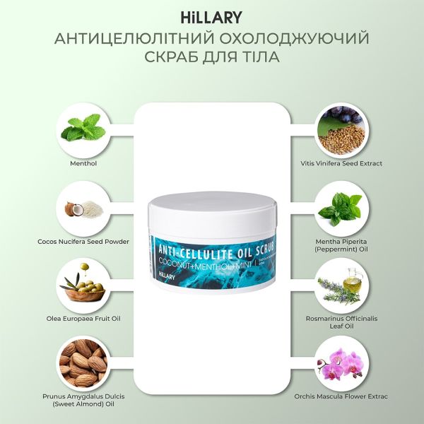 Антицелюлітний охолоджуючий скраб для тіла Hillary Anti-cellulite Oil Scrub, 200 г