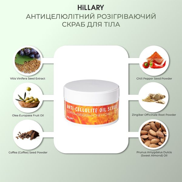 Антицеллюлитный разогревающий скраб для тела Hillary Anti-cellulite Oil Scrub, 200 г