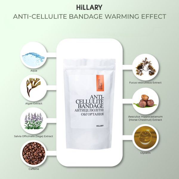 Набор Антицеллюлитное обертывание + жидкость с разогревающим эффектом Hillary Anti-cellulite Warming Effect (12 процедур)