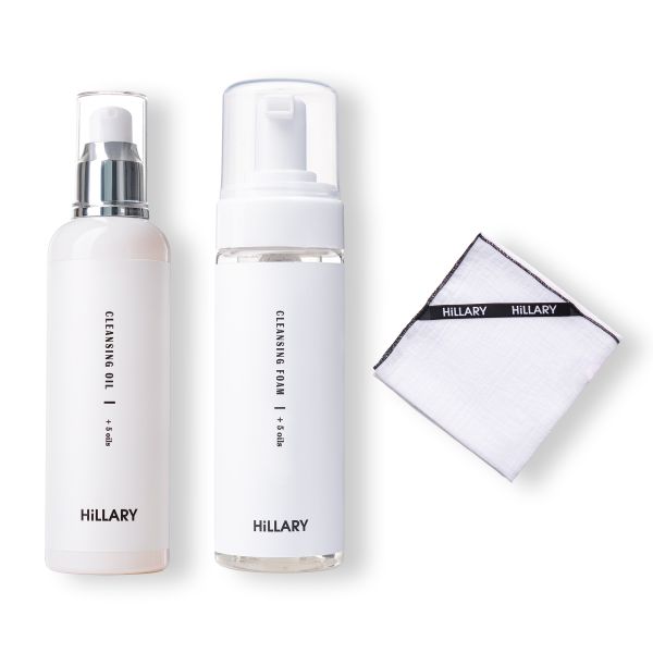 Набор для 2-этапного очищения нормальной кожи Hillary Double Skin Cleansing + Муслиновая салфетка для очищения лица Hillary