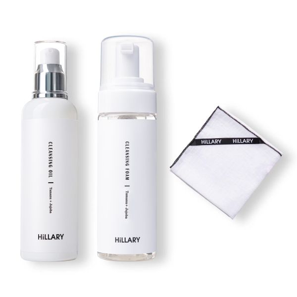 Набор для 2-этапного очищения жирной и комбинированной кожи Hillary Double Skin Cleansing + Муслиновая салфетка для очищения лица Hillary