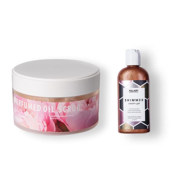 Шиммер крем-гель Hillary Shimmer cream-gel + Парфюмерный скраб для тела Hillary Perfumed Oil Scrub Flowers