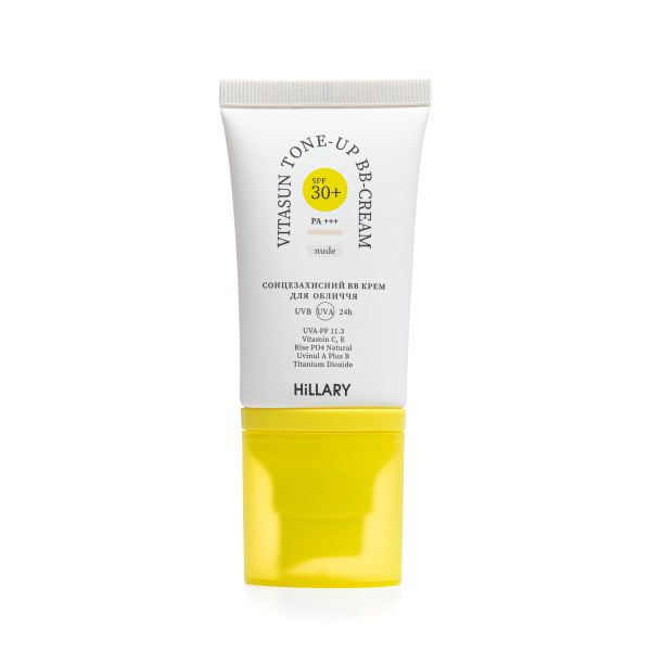 Сонцезахисний BB-крем для обличчя SPF30+ Nude HiLLARY VitaSun Tone-Up BB-Cream All Day Protect SPF30+, 40 мл